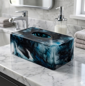 Boîte à mouchoirs élégante en résine effet marbre, porte-mouchoirs décoratif de luxe pour salle de bain et décoration intérieure - Product Image 1