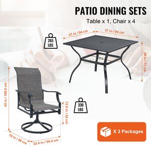 Set da Pranzo da Esterno in Ferro a 5 Pezzi per Tutte le Stagioni, Tavolo con Sedie Girevoli per Giardino o Balcone - Product Image 2
