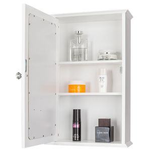 Mobiletto da Bagno Bianco a Singola Anta con Illuminazione LED, Mensola Rettangolare di Design Lussuoso per Uso Interno - Product Image 2