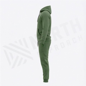 Conjunto Deportivo para Hombre con Capucha Verde, Sudadera con Cierre Completo y Pantalones, Color Sólido, Ropa Casual, Transpirable, de Algodón, para Correr, Otoño - Product Image 4