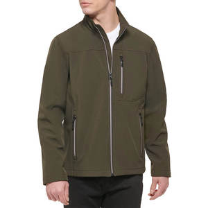 Chaqueta Softshell Verde Oliva para Hombre, Cortavientos, con Cierre Frontal, Corte Regular, para Senderismo al Aire Libre, con Bolsillos, para Otoño - Product Image 1