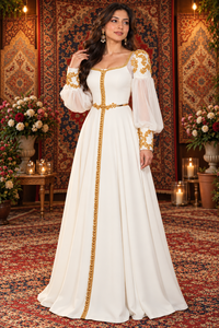 Caftan marocain luxueux Royal Grace, broderie à la main, travail de perles, travail au fil de soie, velours prune, longueur maxi, col en V, long, musulman - Product Image 4
