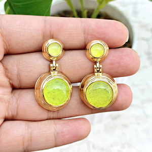 Pendientes colgantes de moda con cabujón de prehnita y jade de doble tono, gruesos, de 6mm/12mm, chapados en oro de 18k, de latón macizo con cierre a presión, joyería al por mayor - Product Image 4