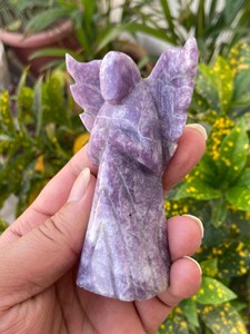 Figurine d'ange en Lepidolite sculptée à la main, ange gardien en cristal, fabricant OEM ODM - Product Image 3