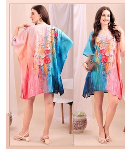 Digital Printed Feather Polyester <b>Kaftan</b> <b>Summer</b> Casual Women's Maxi Half Sleeve - Product Image 5