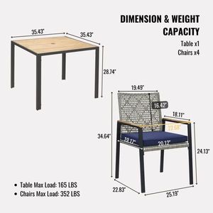 Set da Giardino 5 Pezzi in Legno di Acacia e Rattan per Tutte le Stagioni, Tavolo da Pranzo da Esterno con Foro per Ombrellone, Set Conversazione da Patio - Product Image 1