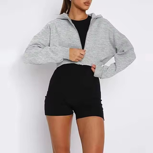 Sudaderas Cortas con Cremallera para Mujer, con Logotipo Personalizado al por Mayor, Sudadera Corta de Algodón para Mujer, Top de Venta, Tallas Grandes, Diseño OEM - Product Image 2