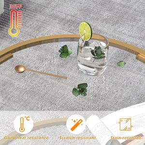 Modern Round <b>Gold</b> <b>Glass</b> Coffee <b>Table</b> with Marble Top 27 Inch Sturdy Center <b>Table</b> for Small Spaces - Product Image 5