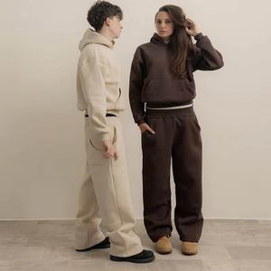 Unisex Custom Logo French Terry Tracksuit <b>Set</b> 100% Cotton Hoodie and <b>Sweatpants</b> <b>Set</b> for Women Men Plain Boxy Sweatsuit Custom - Product Image 2
