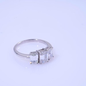 Three Stone Moissanite <b>Emerald</b> Cut Diamond <b>Ring</b> For Women's Original 925 <b>Silver</b> Fine for Anniversary Birthdays Gift For Partner - Product Image 4