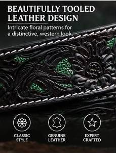 Ceinture en cuir de vachette sculptée à la main, style western, avec des détails floraux profondément gravés, style artisanal en alliage doré d'inspiration vintage - Product Image 2
