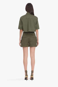 Women Waist Olive Green Cargo Denim Shorts With <b>Large</b> Pockets And Metal <b>Rings</b> Casual Summer Style - Product Image 2
