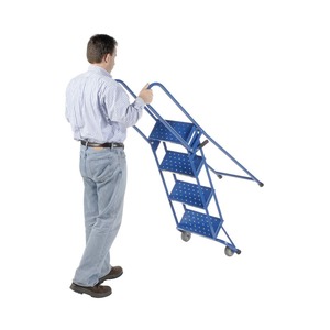 Dup_LP0107 Professional 4-<b>Step</b> Locking <b>Folding</b> Rolling <b>Ladder</b> for Material Handling Equipment - Product Image 2