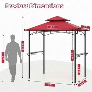 Gazebo Moderno Rosso per Barbecue da Esterno 8 X 5 X 8.4 ft Impermeabile con 2 Ripiani in Alluminio per Cortile o Parco - Product Image 4