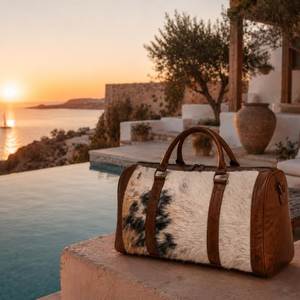 Bolsa de Viaje de Cuero Vacuno Auténtico, Diseño Marrón y Blanco, Ecológica, Gran Capacidad, Duradera, Ligera, Premium, Casual - Product Image 3