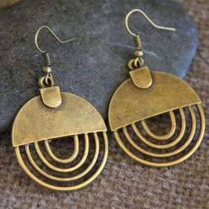 Geometric Dangle Brass <b>Drop</b> Earring Vintage Hoop For Wedding Festive Party New Arrival Women Ethnic Fashion Jewelry Statement - Product Image 1