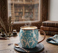 Taza de cobre impresa del producto más vendido de 2025 con mango de cobre puro para artículo de regalo Tapa a prueba de fugas, aislamiento al vacío, taza de café