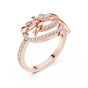 Bague de Fiançailles et de Mariage en Or Rose 18 carats Plaqué Rhodium avec Diamant de Laboratoire Dynamique de Type Floral, Idéale pour les Fêtes, Événements Glamour, Cadeaux et Usage Quotidien - Product Image 2