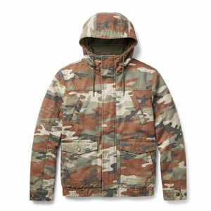 Camouflage Field <b>Jackets</b> <b>Men</b> Hooded Outdoor Workwear <b>Jackets</b> Durable Utility Design with Cargo Pockets for Hunting - Product Image 1