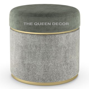 Tabouret ottoman élégant en acier inoxydable de forme ronde, finition dorée antique, tissu blanc, pour salle à manger, chambre à coucher - Product Image 5
