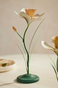 Blooming Garden Candle Holder Hand-Painted Metal Taper Stand with <b>Leaves</b> & Flowers - Product Image 5