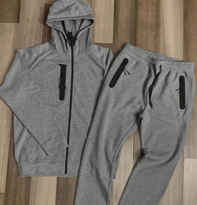 Men'<b>s</b> Gray 2-Piece Tracksuit Zip Up Hoodie Jogger Pants Set Autumn Casual Sweat <b>Suit</b> for Autumn TrackSuit - Product Image 5