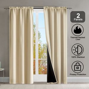 Set 2 tende oscuranti per interni 52 pollici. W X 63 In. Tascabili tascabili con rivestimento termoisolante con rivestimento oscurante trattamenti per finestre nero - Product Image 1