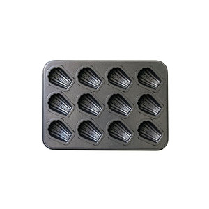 Molde para hornear de 6 cavidades para mini madeleines, antiadherente con revestimiento de PTFE, de acero al carbono, con forma de concha, negro, apto para horno, para el hogar y la cafetería. - Product Image 1