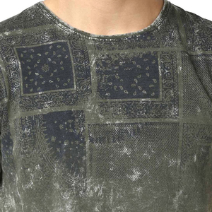 Men's Olive Green <b>Patchwork</b> Printed Cotton T-<b>Shirt</b> Short Sleeve O-Neck Slim Fit Casual Jersey Knitted Design - Product Image 6
