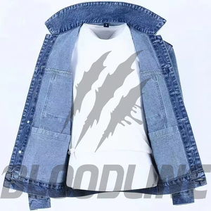 BLOODLINE INTERNATIONAL Women's Denim <b>Trucker</b> <b>Jacket</b> Full Sleeve Button Collar Washed Solid Blue Cotton Winter Regular Fit Patch - Product Image 4