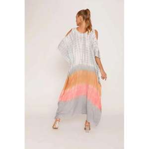 Magnifique robe maxi en coton tie-dye pour femme, col en V, épaules tombantes, lavable, mélange parfait, charme bohème, élégance sans effort, 100% coton - Product Image 5