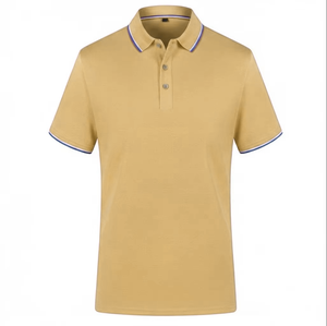 Polo en piqué de coton pour homme, manches courtes, couleur unie, respirant, coupe classique, design tricoté, col et détails bleus - Product Image 4