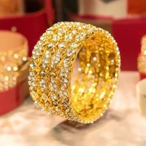 Jewelemarket 2.4\" <b>Gold</b> Plated Crystal Stone <b>Bangles</b> <b>Set</b> 10575596WH_2.4 Luxurious Crystal Bracelets & <b>Bangles</b> - Product Image 3