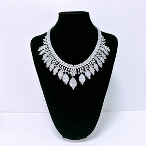 Classic Birthday Gift for Women White CZ Rhodium Plated Brass <b>Necklace</b> with Claw Setting <b>Statement</b> Jewelry for Wedding & Party - Product Image 2