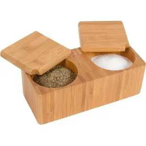 Natural Bamboo Salt and Pepper Cellar Box Dual Compartment Seasoning Case with Magnetic Flip Lids Kitchen <b>Spice</b> <b>Storage</b> Jar - Product Image 1