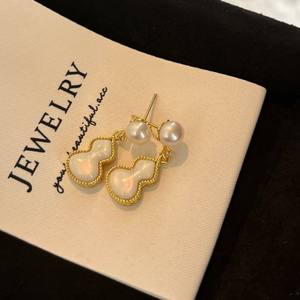 Pendientes de Calabaza de Estilo Chino para Mujer, con Aguja de Plata S925, Perlas Naturales de Agua Dulce, Accesorios Festivos de Alta Gama - Product Image 1