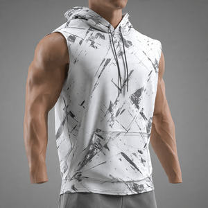 Sudadera sin mangas con capucha para hombre, para gimnasio, ejercicio, estampada, de otoño, de forro polar, transpirable, de corte regular. - Product Image 1