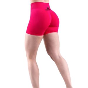 กางเกงขาสั้นออกกำลังกายสีชมพูสำหรับผู้หญิง เอวสูง ยืดหยุ่นได้ เหมาะสำหรับฟิตเนส วิ่ง โยคะ ออกกำลังกาย กีฬา ชุดกีฬา ชุดออกกำลังกาย - Product Image 3