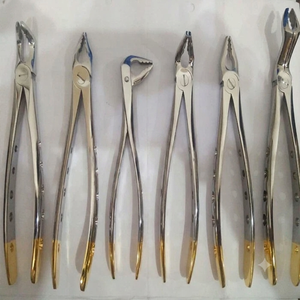 Set 6 Dental Extraction Forceps Diamond Coated <b>SandBlast</b> Silver Gold Plate Manual Class I CE Approved ISO13485 Dental Surgery - Product Image 3