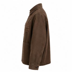 Custom Brown Workwear <b>Jacket</b> With Logo Embroidery Personalized Unisex Button Up Utility <b>Jacket</b> Streetwear Casual Outerwear - Product Image 4