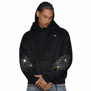 Sudadera con capucha para hombre con diseño de mangas con pedrería, de felpa de algodón grueso, estilo oversize, ropa urbana, logotipo personalizado, suministro al por mayor - Product Image 1