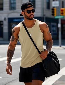 KOFID Men's Breathable Knitted Tank <b>Top</b> O-Neck Solid Color Casual Wear Light Blue - Product Image 4