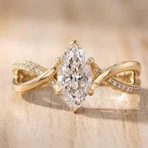 Trendy Marquise And Round Cut Lab Grown Diamond Engagement Ring IGI Certified 10K 14K 18K Solid Gold Color E Clarity VVS - Product Image 1
