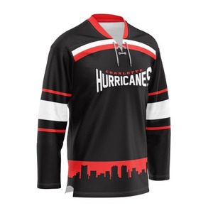 Maillot de hockey sur glace personnalisé pour adulte, imprimé par transfert thermique, 100 % polyester mesh 220g, anti-humidité, col en V, manches longues - Product Image 1