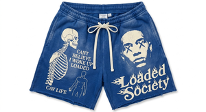 Shorts de sport pour hommes en coton épais 100% coton, taille élastique, imprimé graphique, en molleton French Terry, vente en gros - Product Image 6