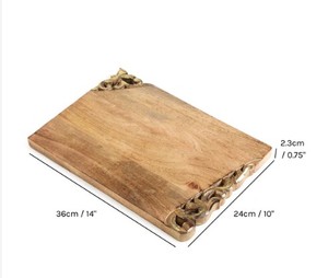 Planche à découper en bois d'acacia sculpté à la main, bord décoratif, surface épaisse et durable, sans danger pour les aliments, plateau de service pour la cuisine - Product Image 5