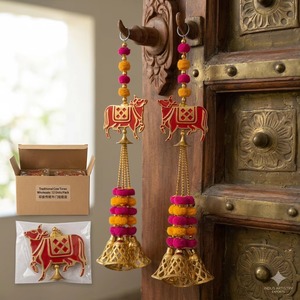 Guirnalda de Campanas de Tela de Algodón Hecha a Mano con Pompones, Colgante de Vaca, Decoraciones Colgantes para Bodas, Fiestas Ganpati, Telones de Fondo, Adornos para Puertas - Product Image 5