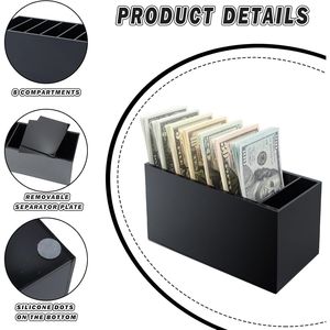 Organizzatore in Acrilico Nero Resistente a 8 Scomparti per Denaro e Banconote, Vassoio Portadenaro da Scrivania e Cassetto - Product Image 5