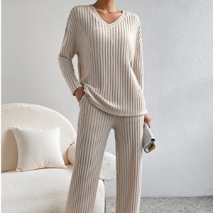 Long Sleeves <b>High</b> Quality Hot Sale Solid Color Women's Sleepwear in Set Outside - Product Image 5
