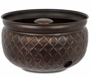 Pot de rangement décoratif pour tuyau d'arrosage en cuivre martelé avec couvercle et poignée en forme de feuille pour extérieur - Product Image 6